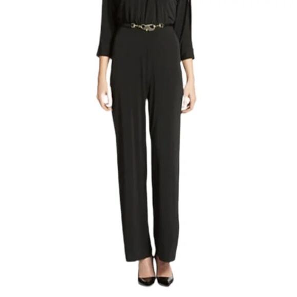 Calvin Klein NWOT Black Jumpsuit Cold Shoulder Wide Leg Pants 14 Split Sleeves - Picture 3 of 12